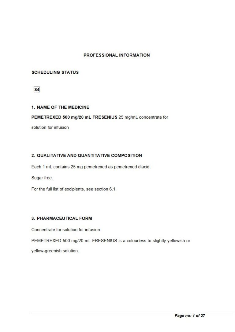 Pemetrexed 500 Mg/20 Ml Solution package insert preview