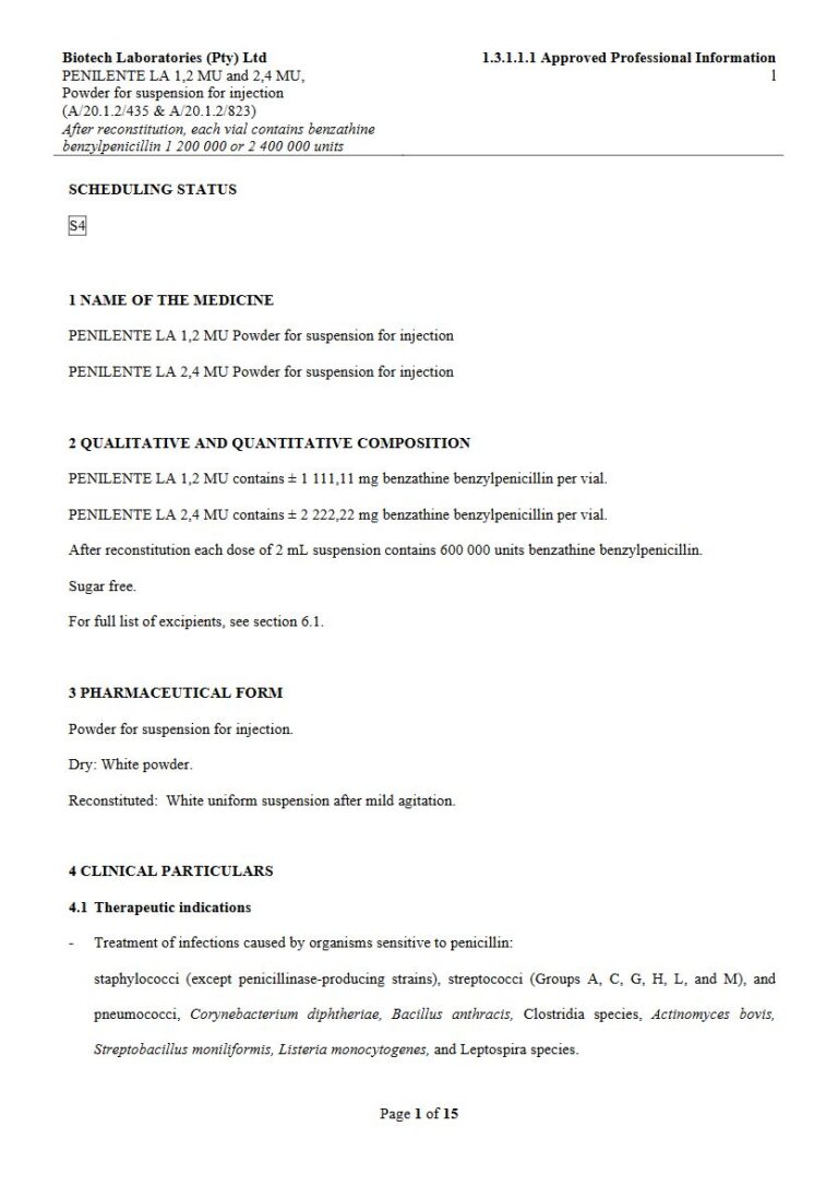 Penilente La 1,2 MU and 2,4 MU Powder for Suspension package insert preview
