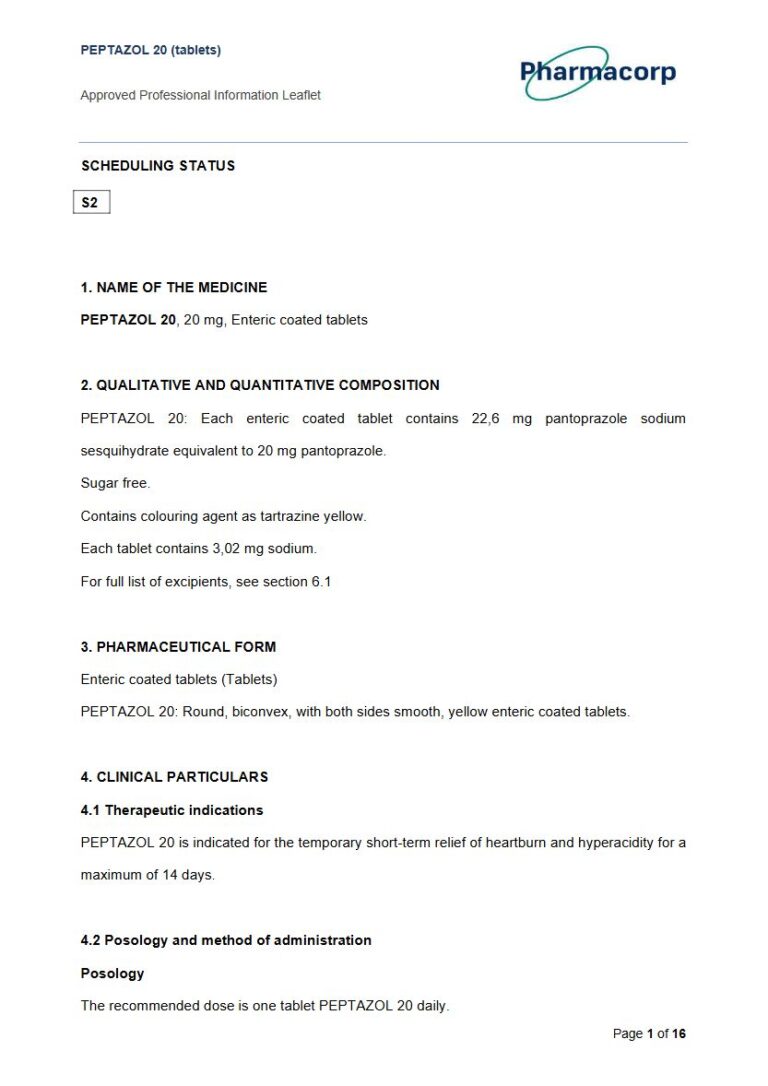 Peptazol 20 20 mg Enteric coated tablets package insert preview