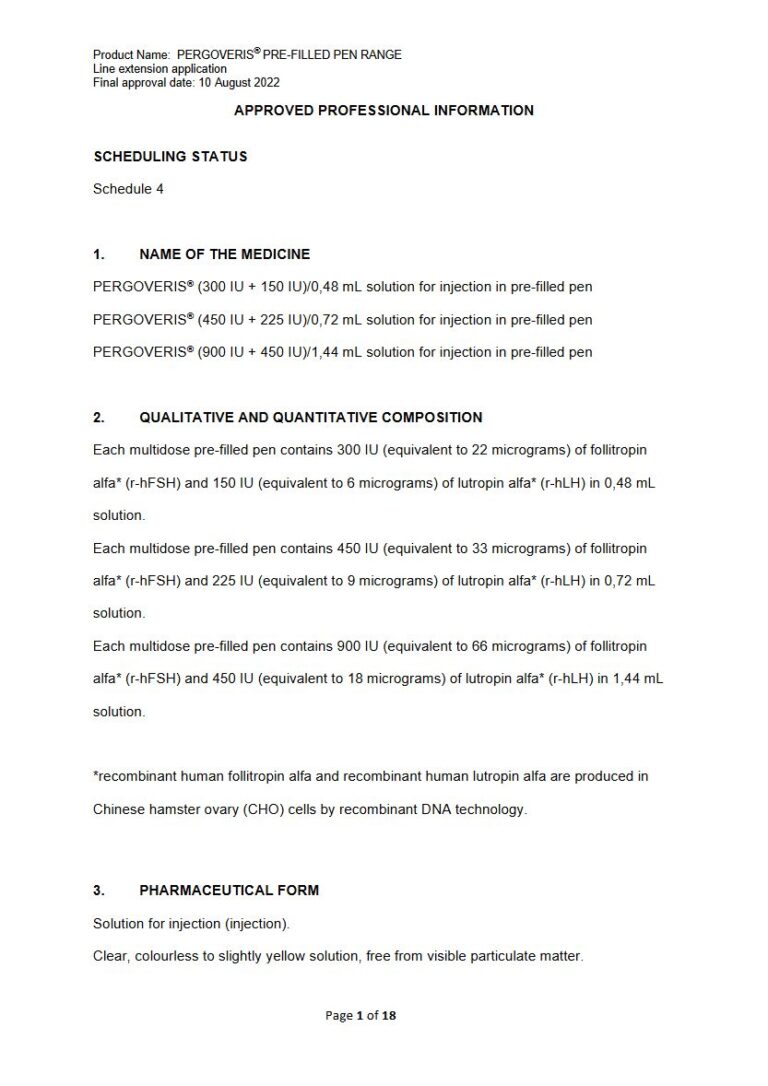 Pergoveris 300 Iu/150 Iu/450 Iu/225 Iu/900 Iu Solution package insert preview