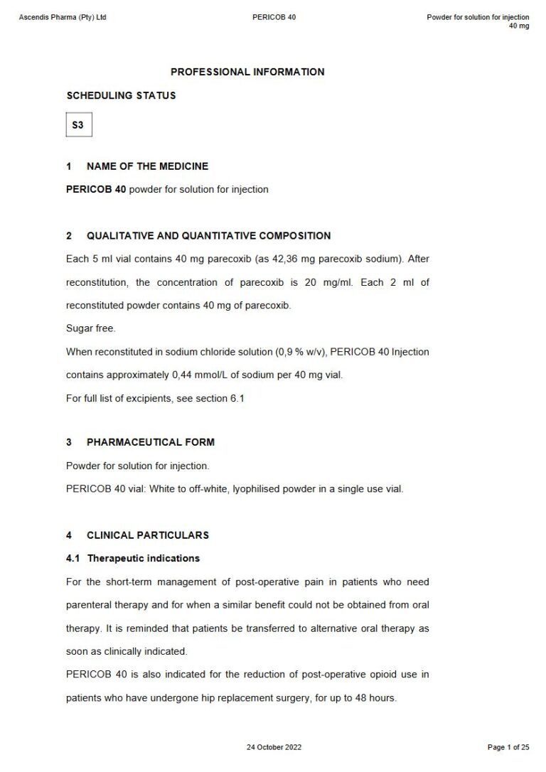 Pericob 40 40 mg Powder for solution for injection. package insert preview