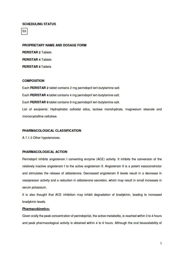 Peristar 2mg. 4mg. 8mg Tablet package insert preview