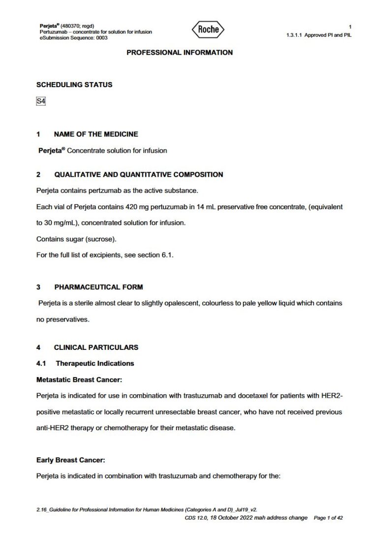 Perjeta 420 mg Concentrate solution for infusion package insert preview