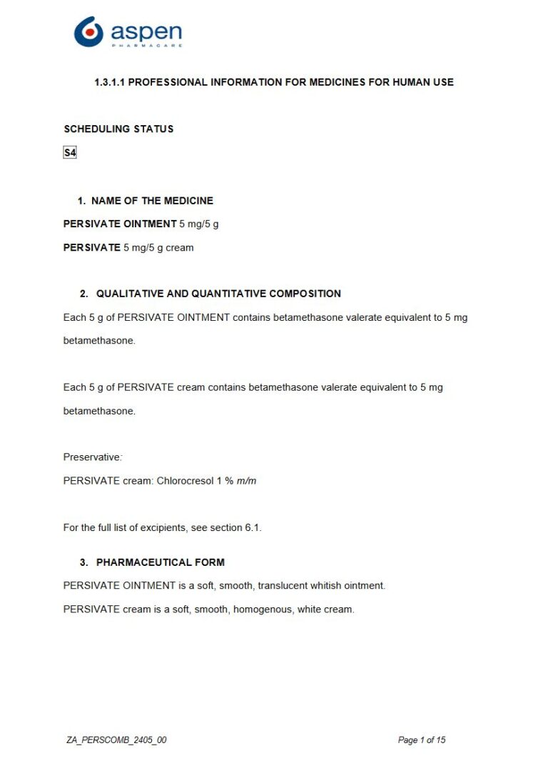 Persivate Ointment 5 mg/5 g Cream, Ointment package insert preview