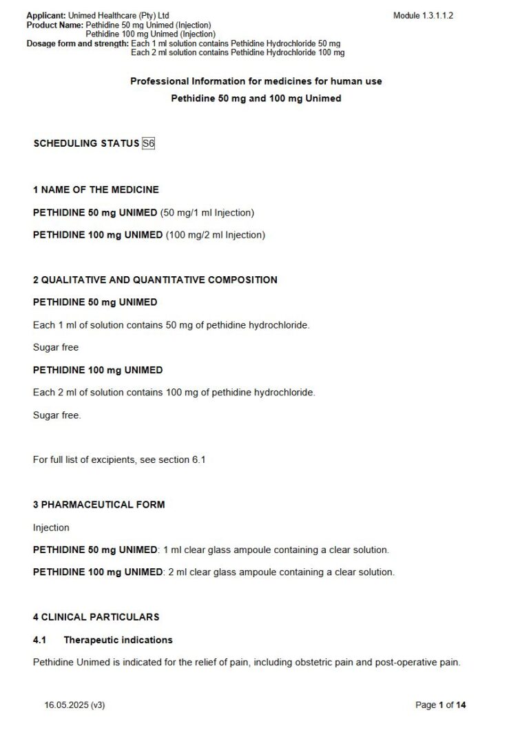 Pethidine 50 Mg/100 Mg Injection package insert preview