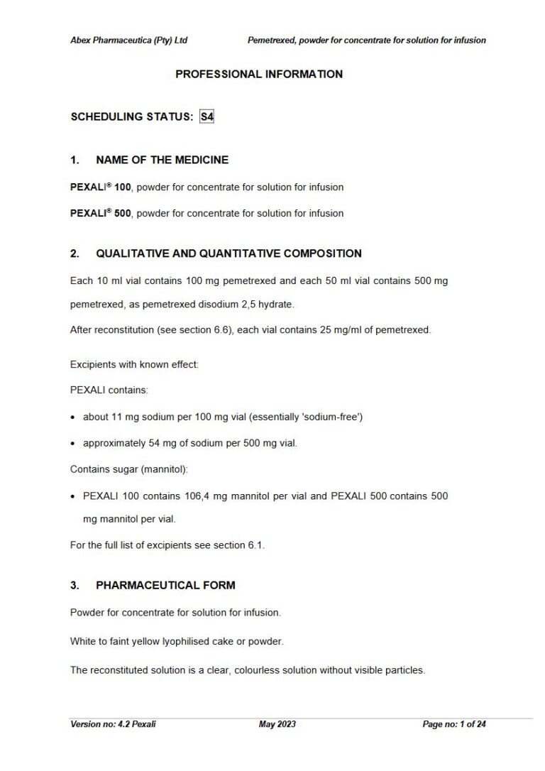 Pexali 100 mg/500 mg Solution package insert preview