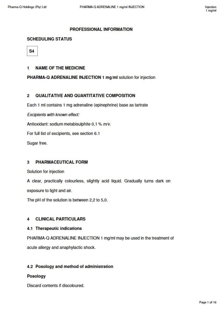Pharma-Q Adrenaline 1 mg/ml INJECTION package insert preview
