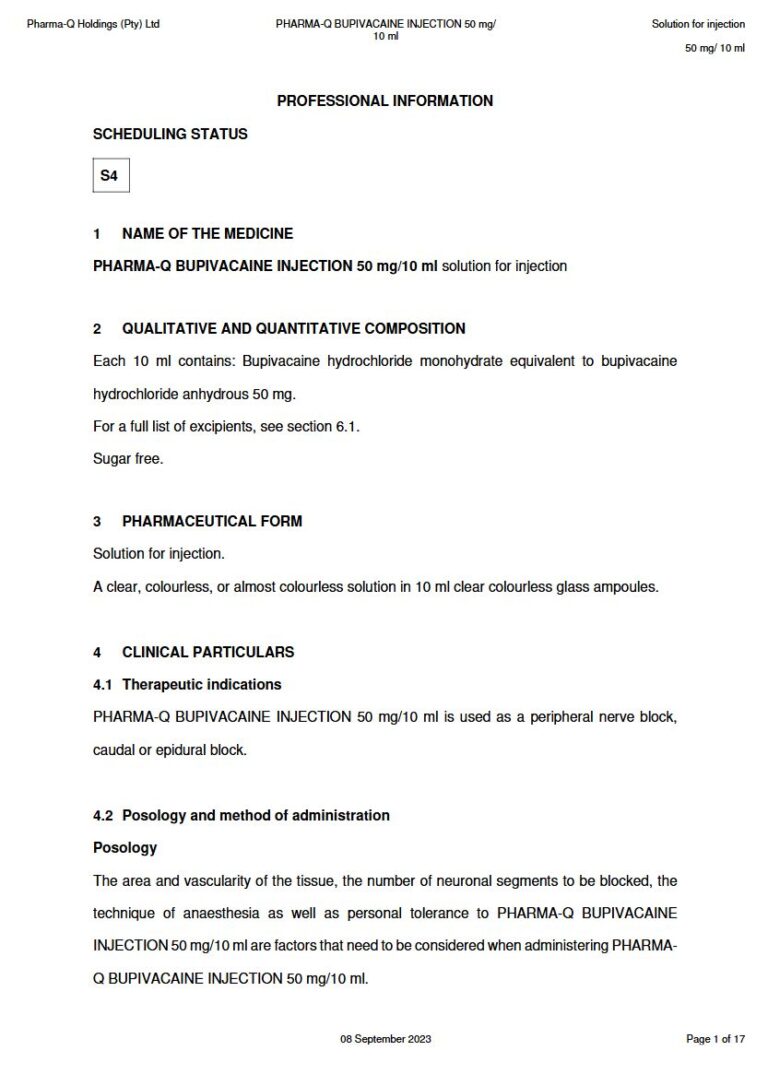 Pharma-Q Bupivacaine Injection 50 mg/10 ml Solution for injection package insert preview