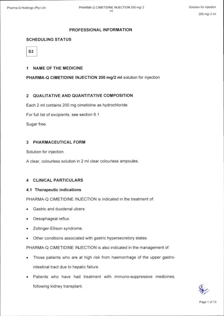 Pharma-Q Cimetidine Injection 200 mg/2 ml Solution for injection. package insert preview