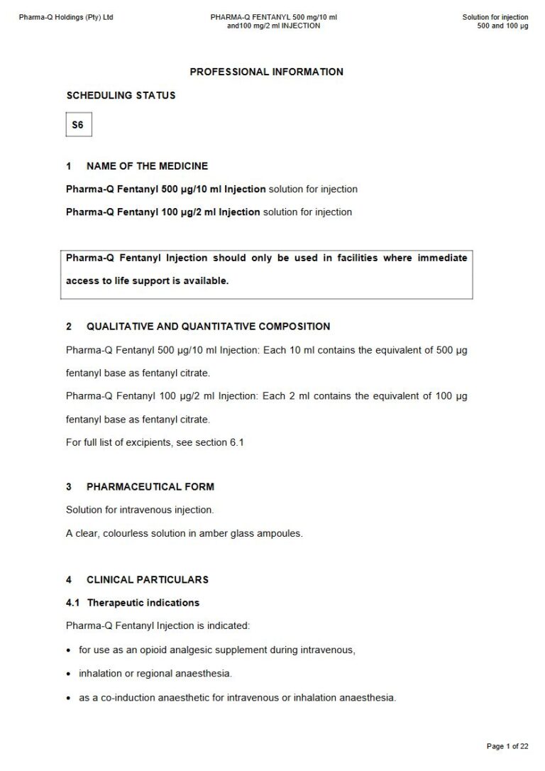 Pharma-Q Fentanyl 500 mg/10 ml/100 mg/2 ml Solution package insert preview