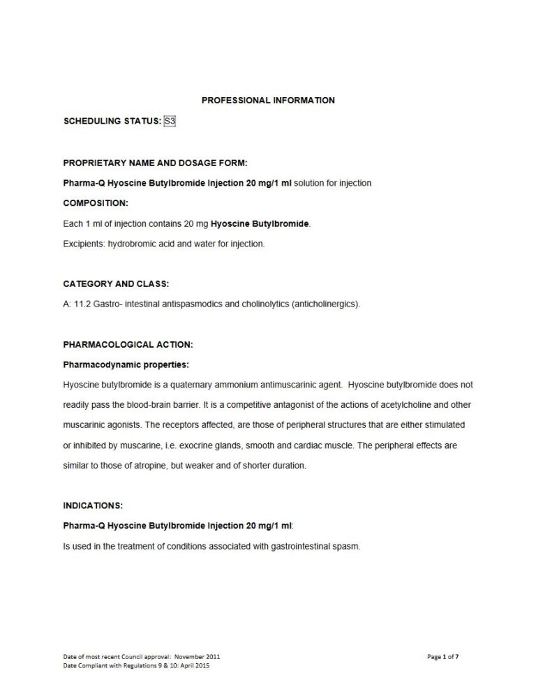 Pharma-Q Hyoscine Butylbromide 20 mg/1 ml Solution for injection package insert preview