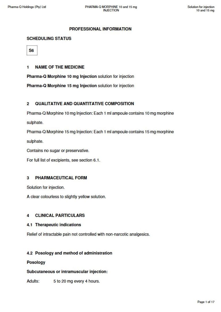 Pharma-Q Morphine 10 and 15 mg Solution for injection package insert preview