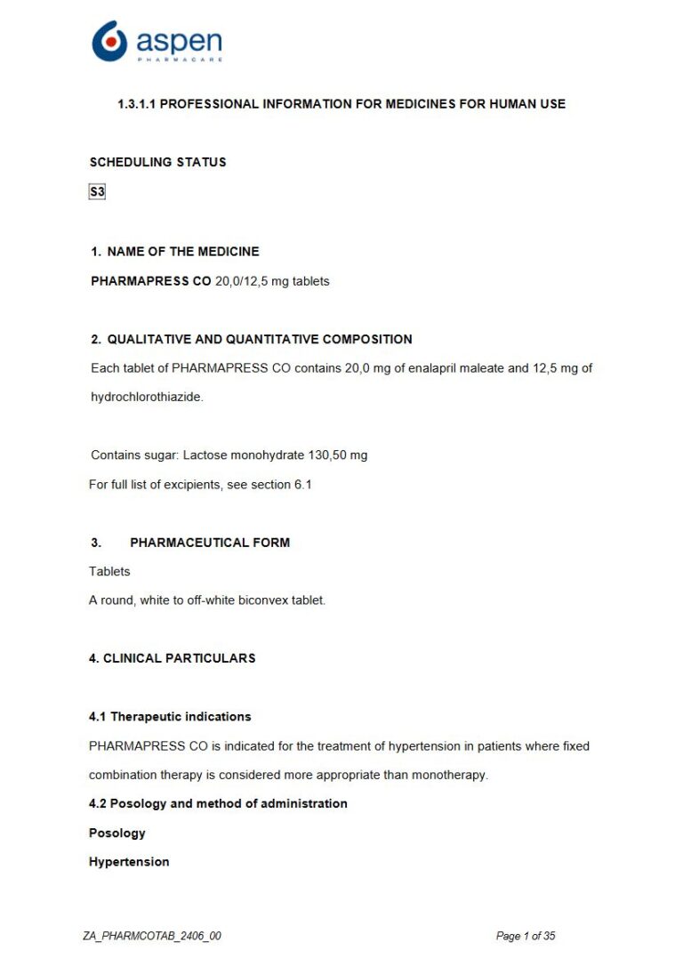 Pharmapress Co 20.0mg/12.5 mg Tablet package insert preview
