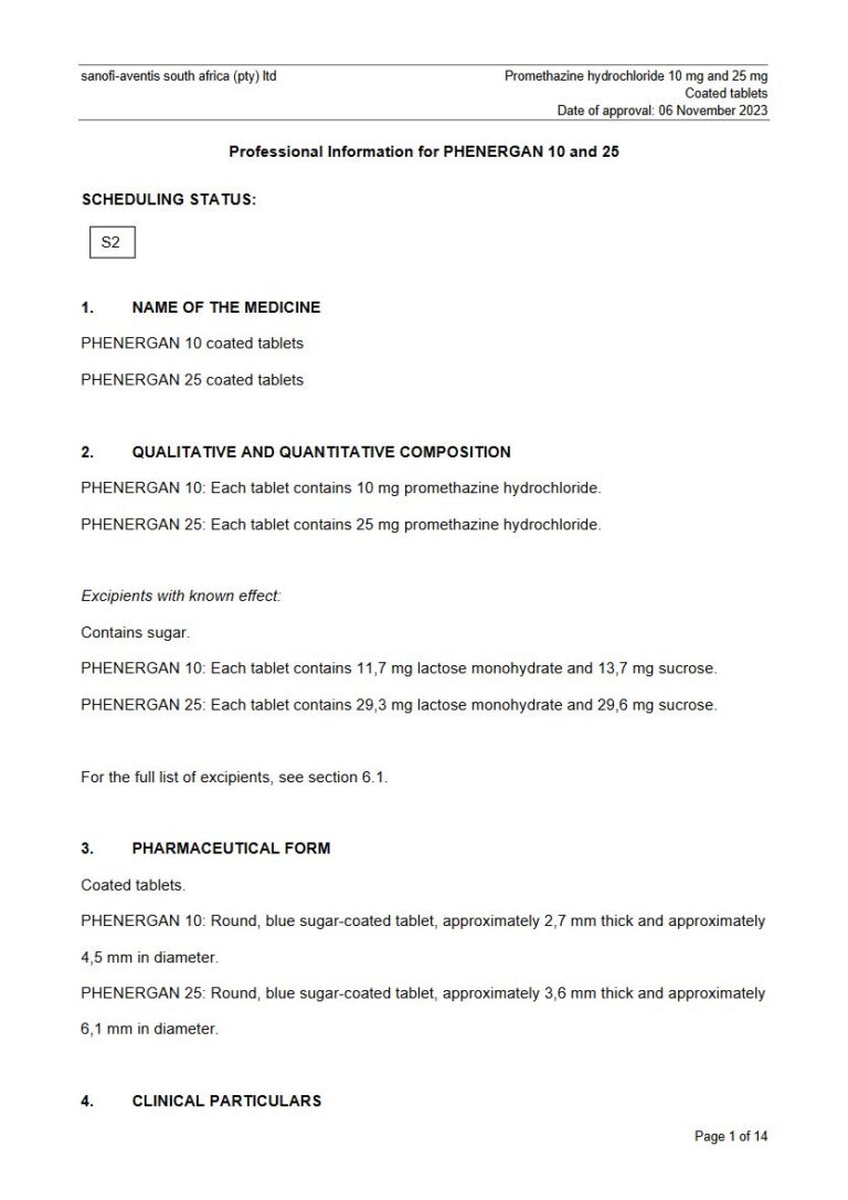 Phenergan 10 mg and 25 mg FC tablets. package insert preview