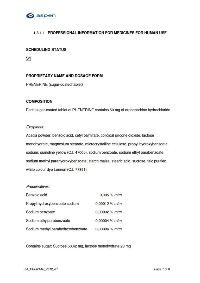 Phenerine 50 mg Sugar-coated tablet package insert preview