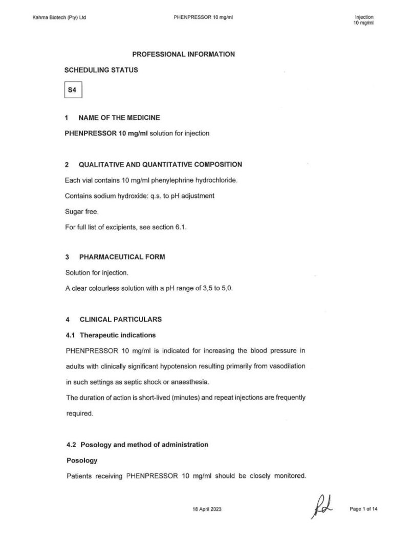 Phenpressor 10 Mg Injection package insert preview