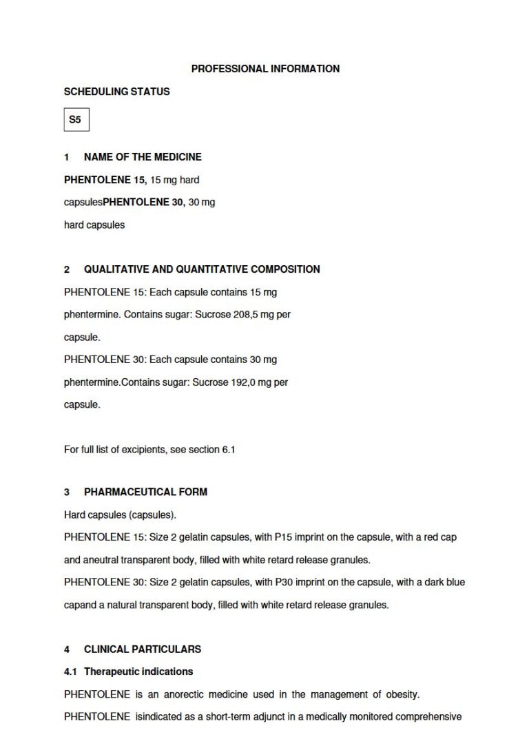 Phentolene 15 mg &30 mg Hard capsules package insert preview
