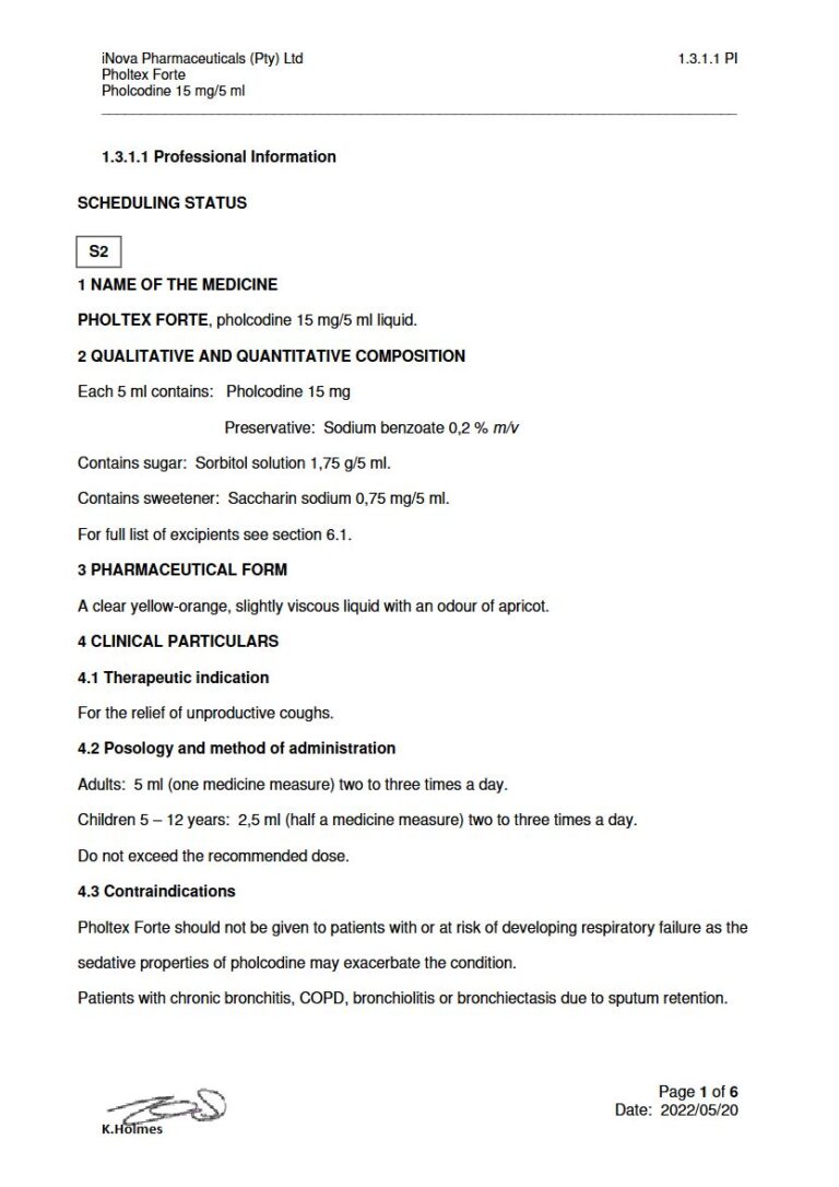 Pholtex Forte 15 mg/5 ml Liquid package insert preview