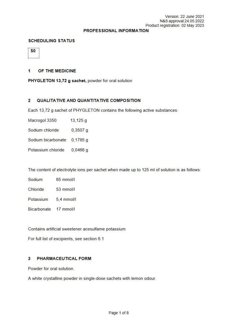 Phygleton 13,125 g/0,3507 g/0,1785 g/0,0466 g Oral Solution package insert preview
