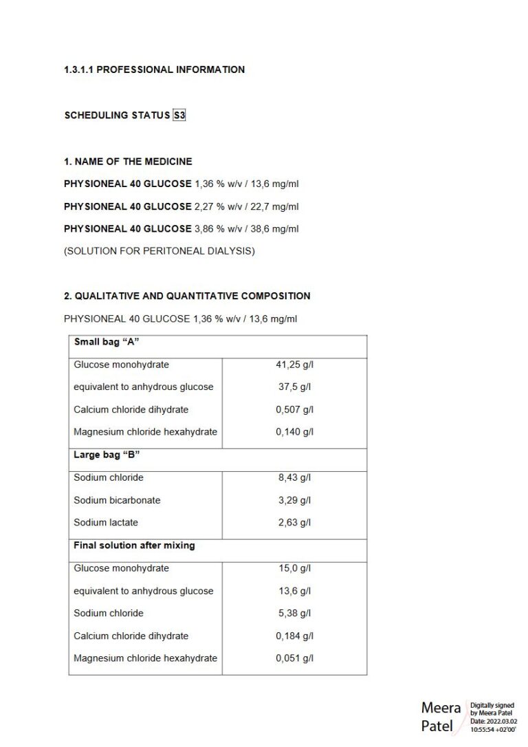 Physioneal 40 G/1.36 %/13.6 mg/2.27 %/22.7 mg/3.86 %/38.6 mg package insert preview