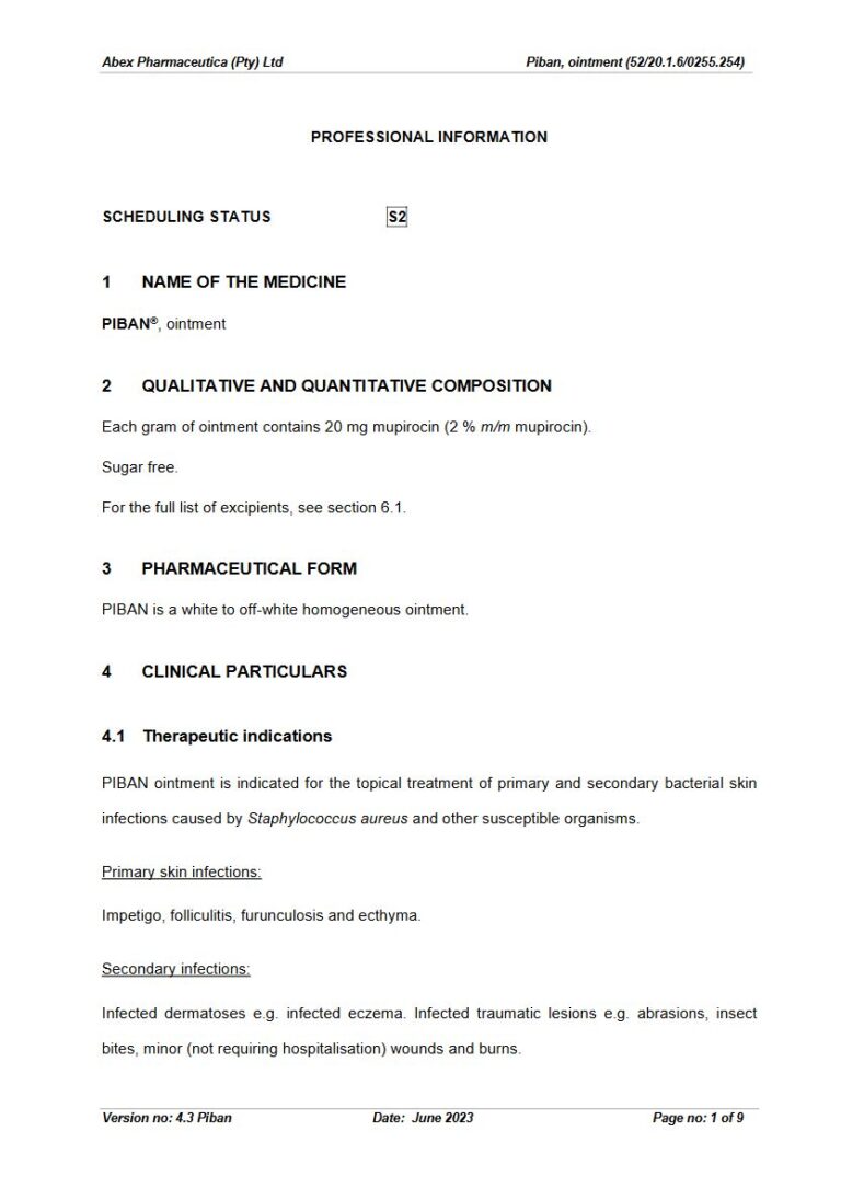 Piban 20 mg Ointment package insert preview
