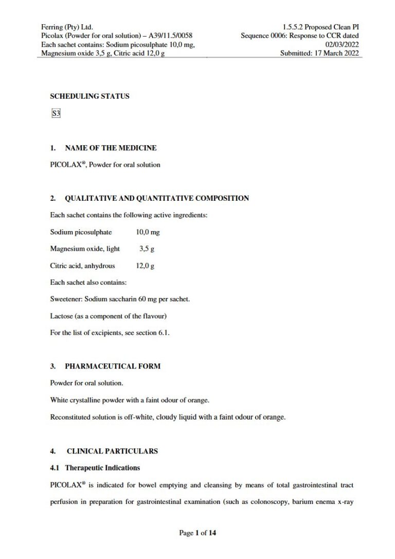 Picolax 60 mg Powder for oral solution package insert preview