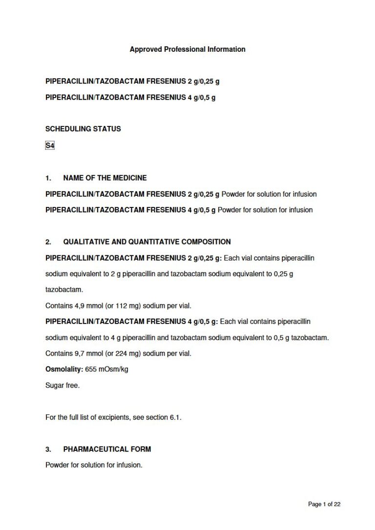 Piperacillin/Tazobactam Fresenius 2 g/0,25 g/4 g/0,5 g Solution package insert preview