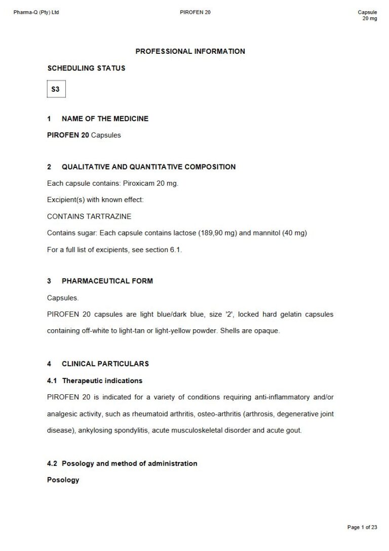Pirofen 20 20 mg Capsule package insert preview