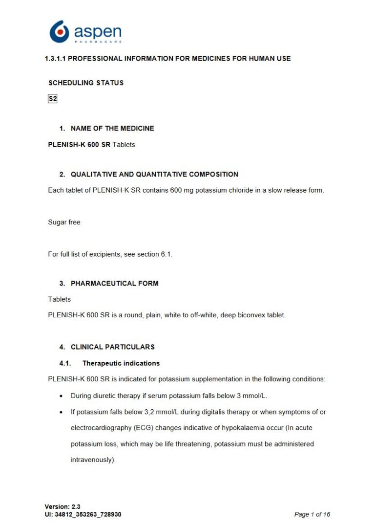 Plenish-K 600 Sr 600 mg Tablet package insert preview