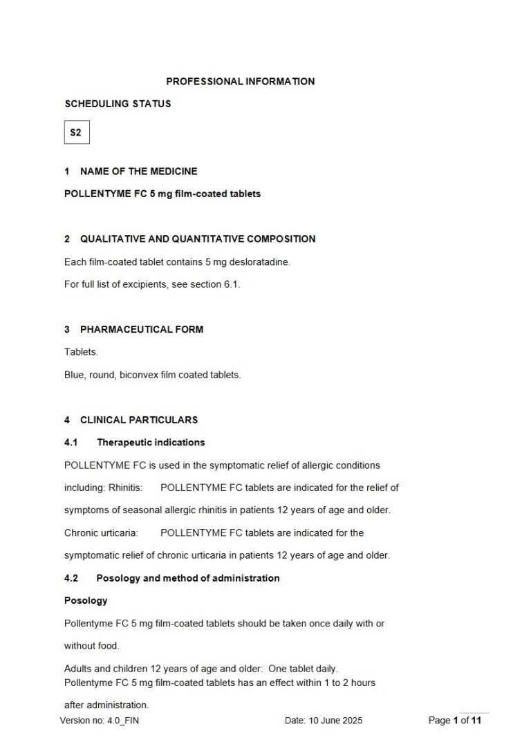 Pollentyme Fc 5 mg FC Tablets package insert preview