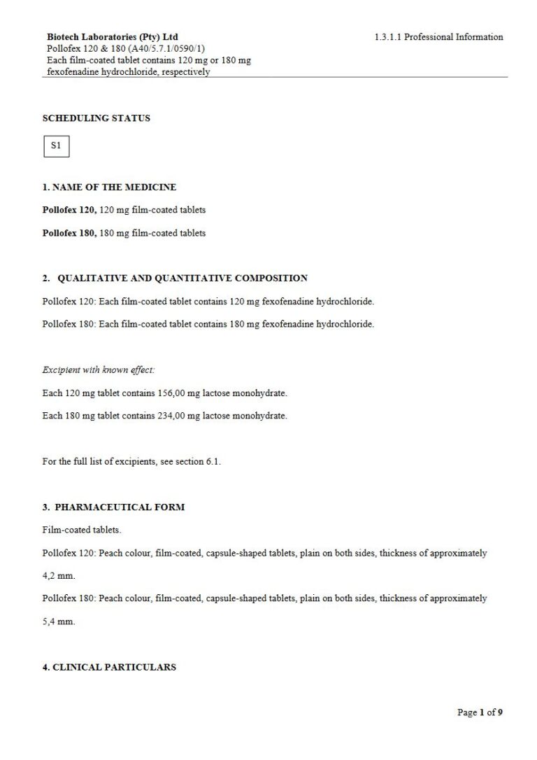 Pollofex 120 mg or 180 mg FC tablets package insert preview
