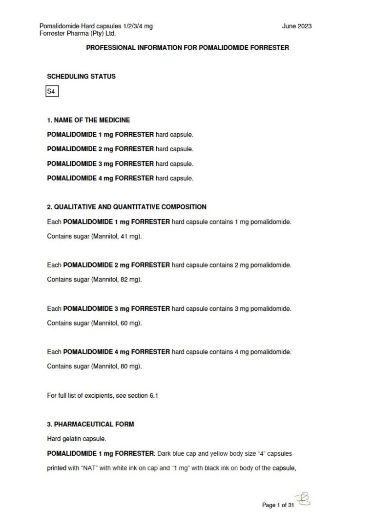 Pomalidomide 1 Mg/2 Mg/3 Mg/4 Mg Capsules package insert preview