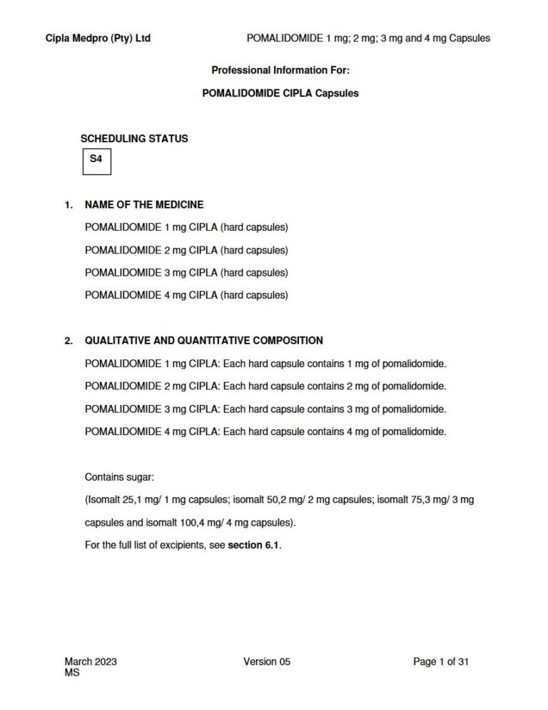 Pomalidomide 4 Mg/1 mg/2 mg/3 mg Capsules package insert preview