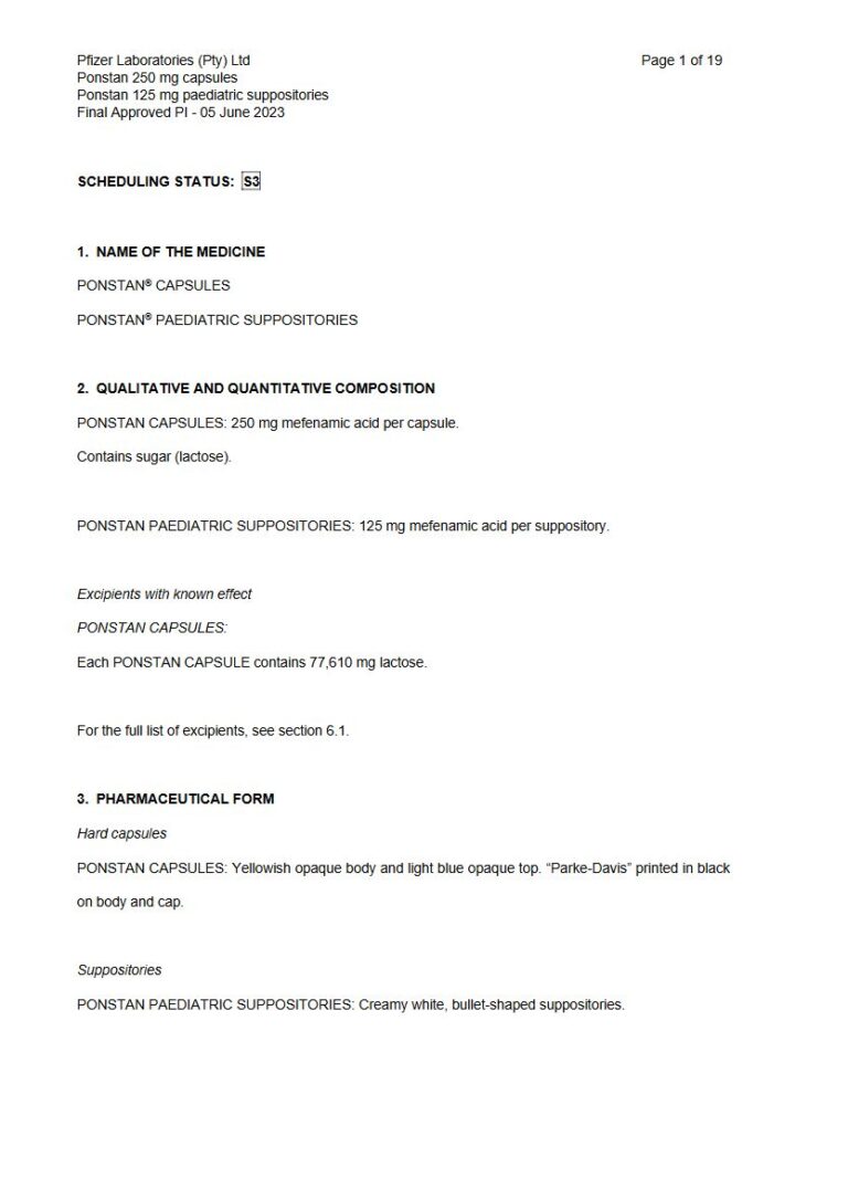Ponstan 250 mg/125 mg Capsules package insert preview