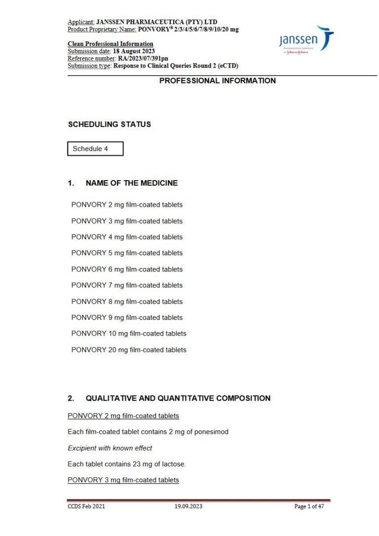 Ponvory 20 Mg Tablets package insert preview