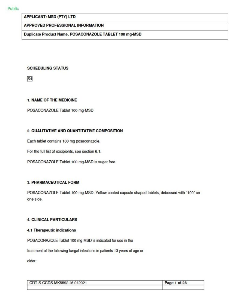 Posaconazole 100 Mg Tablets package insert preview