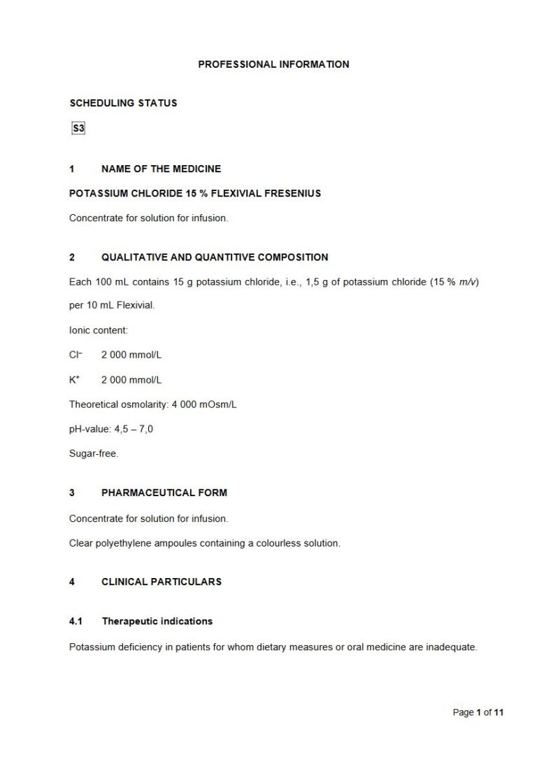Potassium Chloride 15 %/100 mL Solution package insert preview