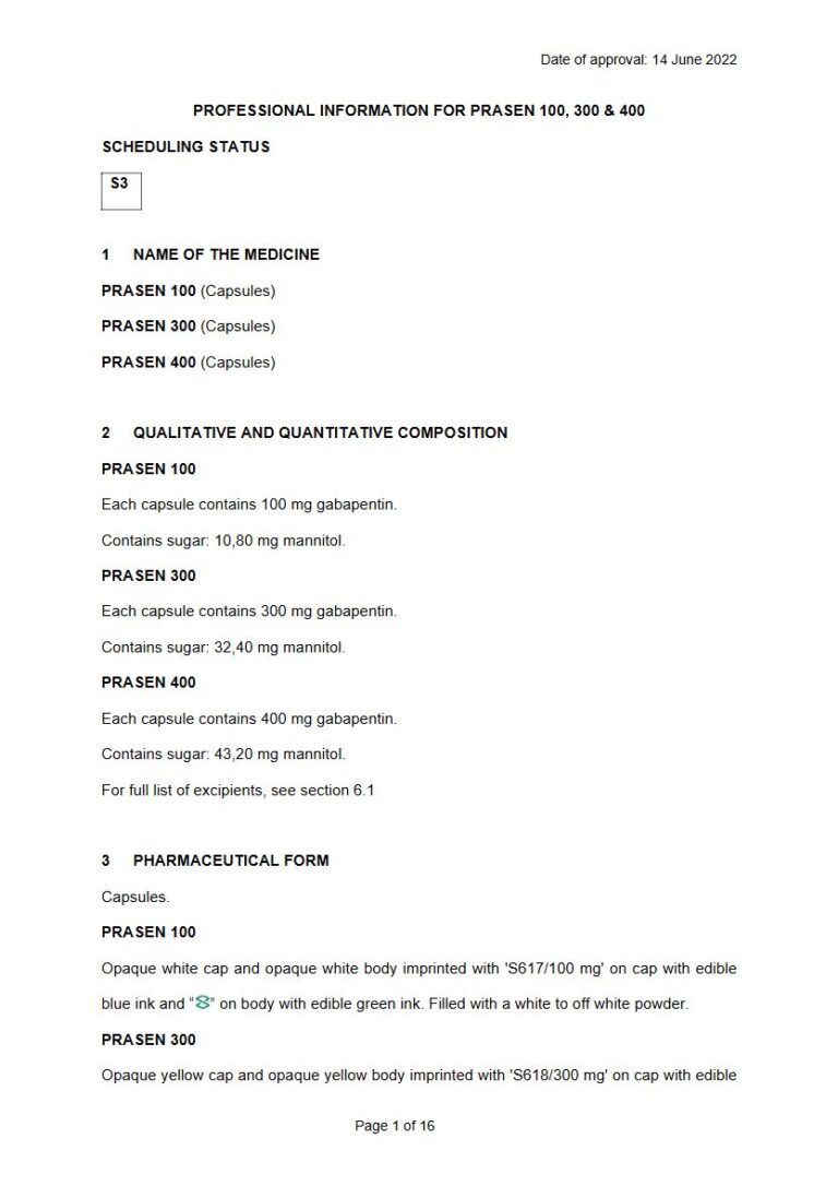 Prasen 100, 300 & 400 100 mg, 300 mg, 400 mg Capsule package insert preview