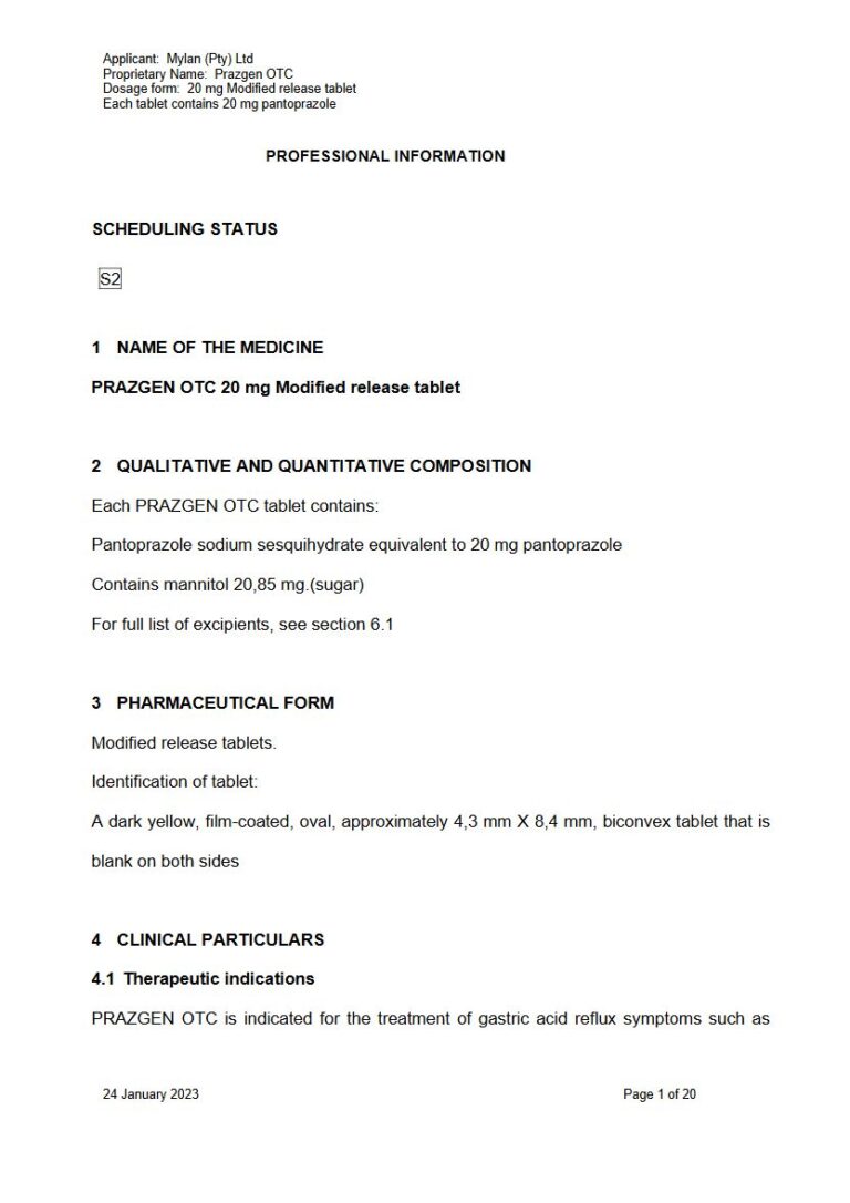 Prazgen Otc 20 mg MR tablet package insert preview