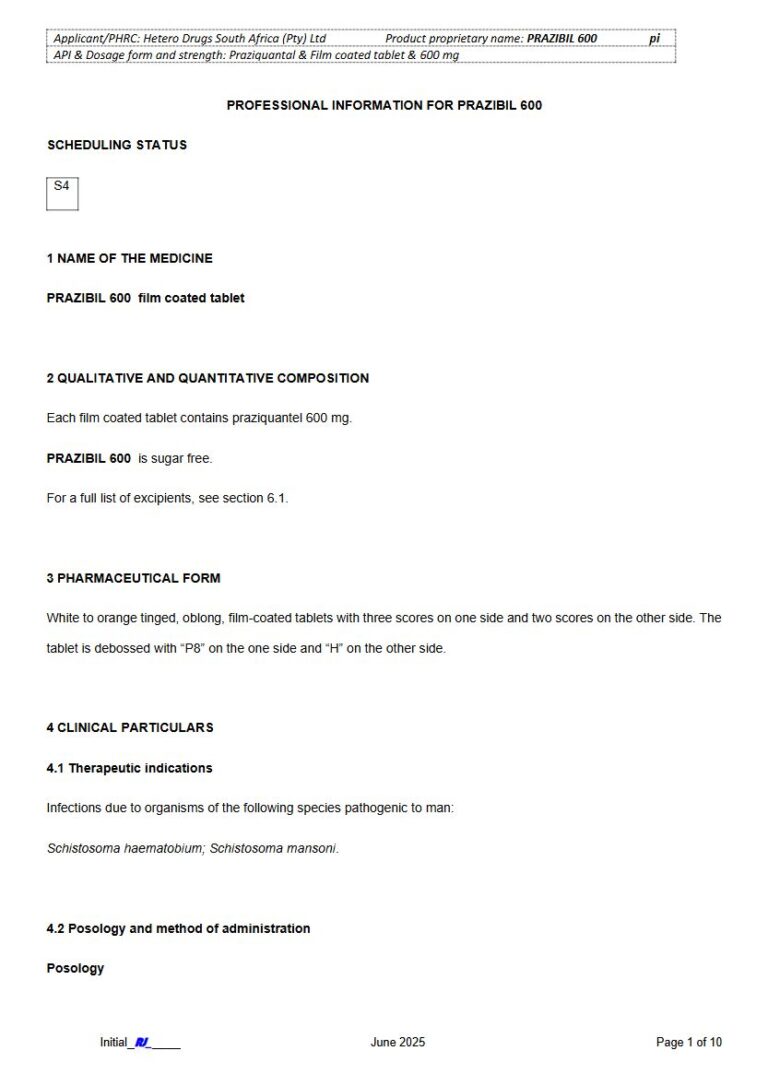 Prazibil 600 600 mg FC tablets. package insert preview
