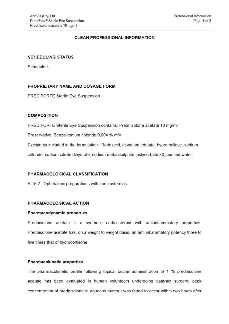 Pred Forte 10 mg/ml Sterile Eye Suspension package insert preview
