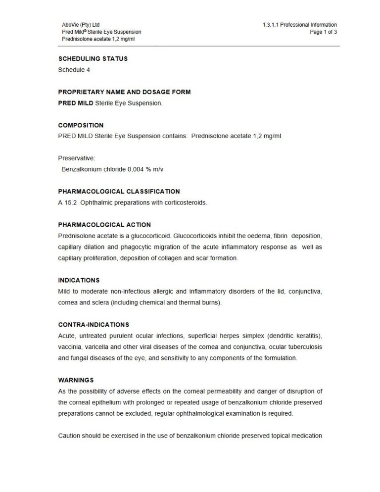 Pred Mild 1,2 mg/ml Sterile Eye Suspension package insert preview
