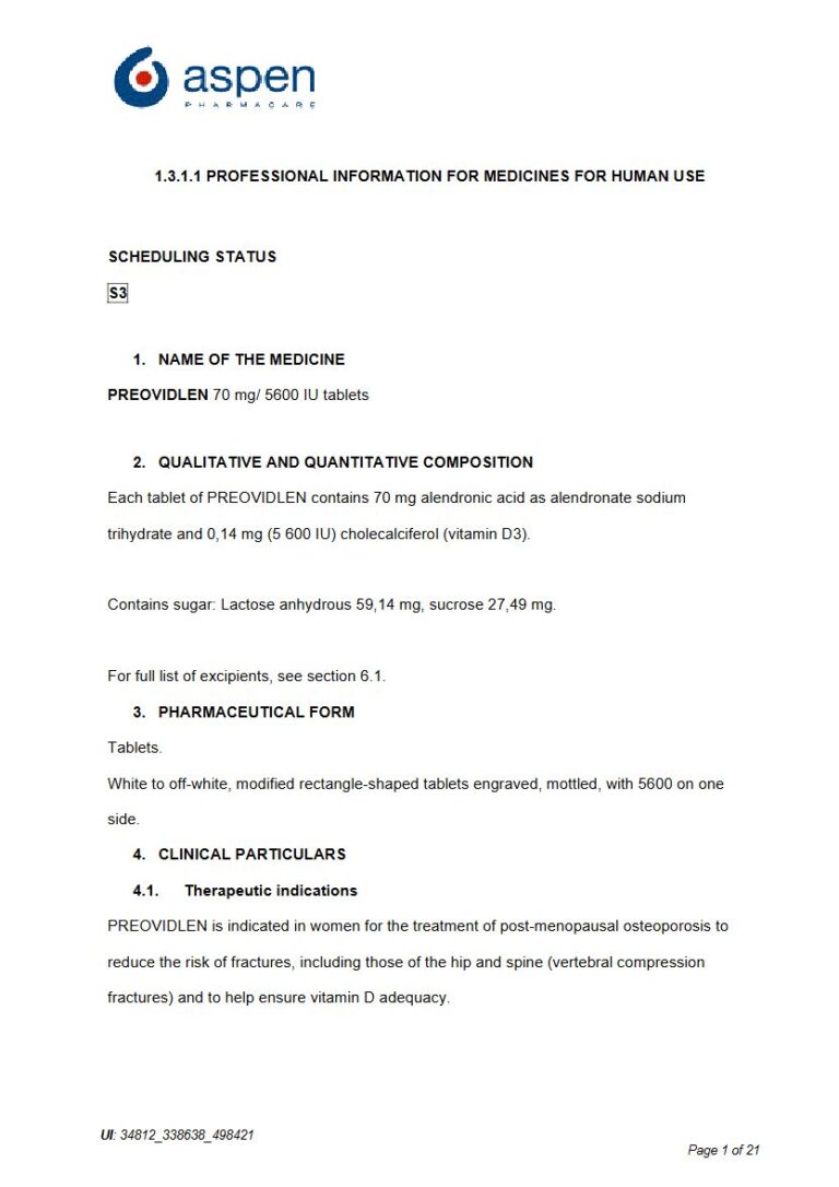 Preovidlen 70 mg Tablet package insert preview