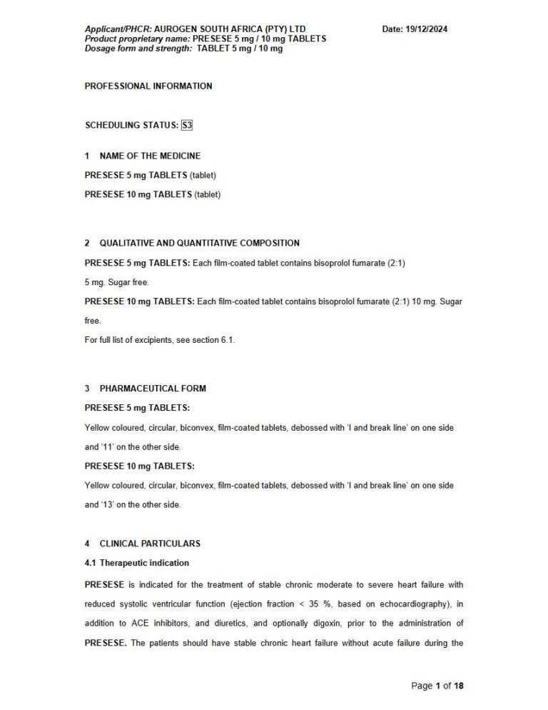 Presese 5 Mg/10 Mg Tablets package insert preview