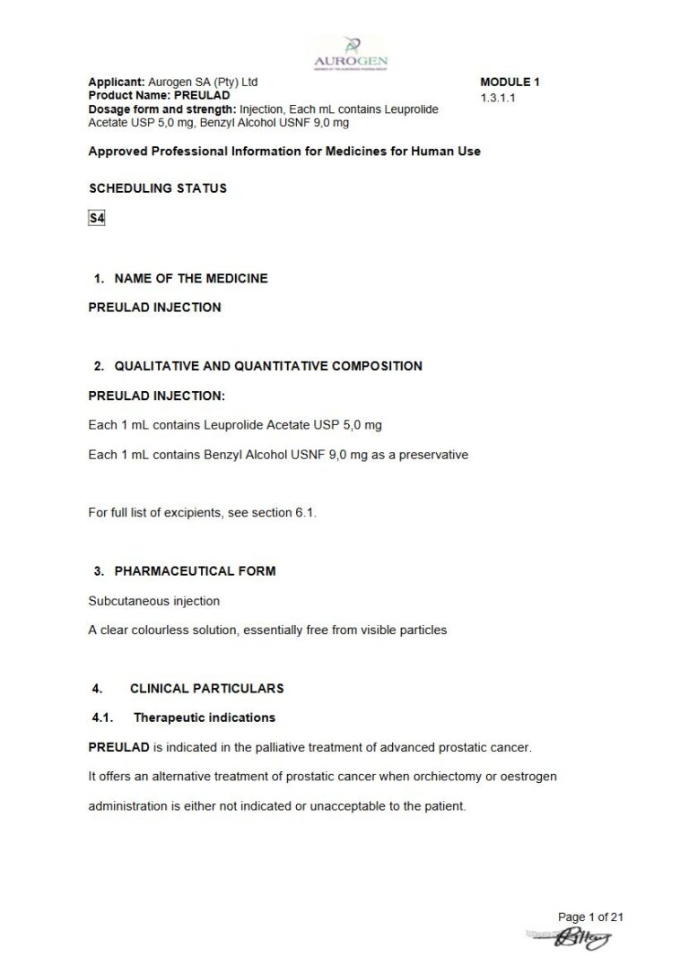 Preulad 5 mg, 9 mg Injection package insert preview