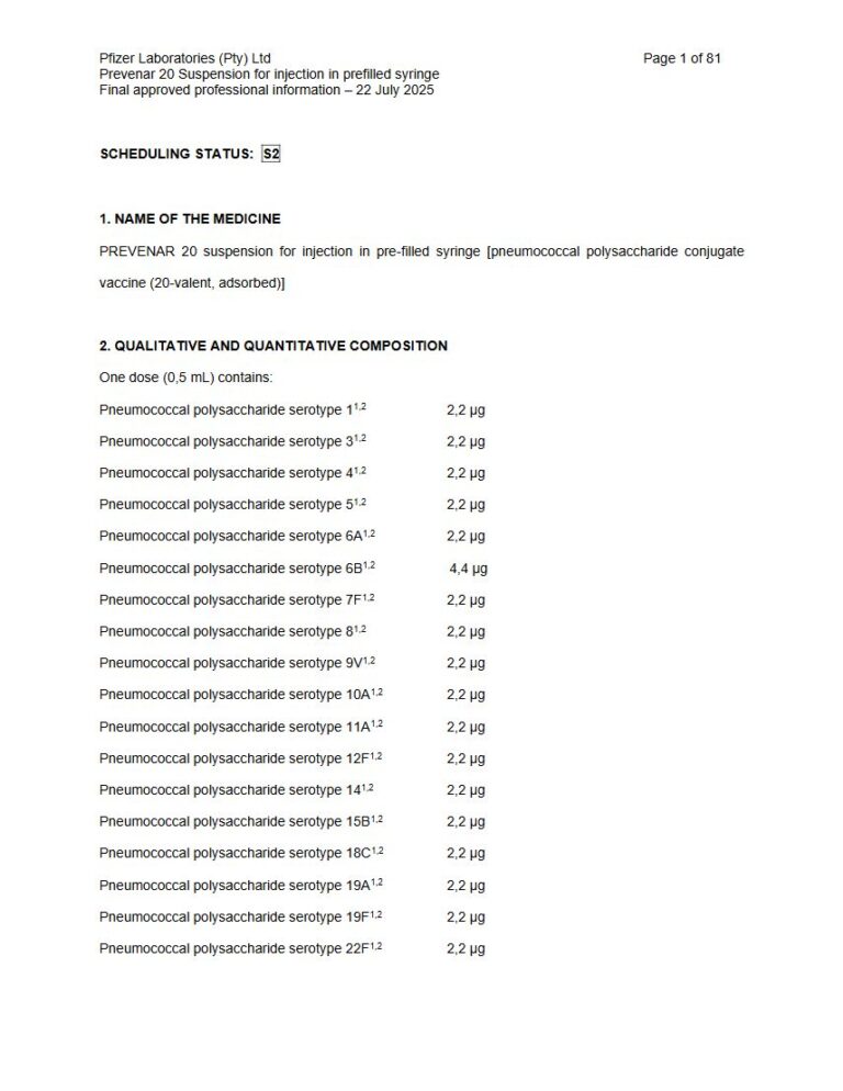 Prevenar 20 20 mg Suspension for injection. package insert preview