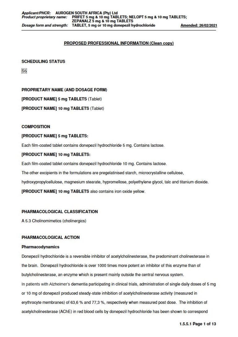 Prifet 5 mg & 10 mg TABLETS package insert preview