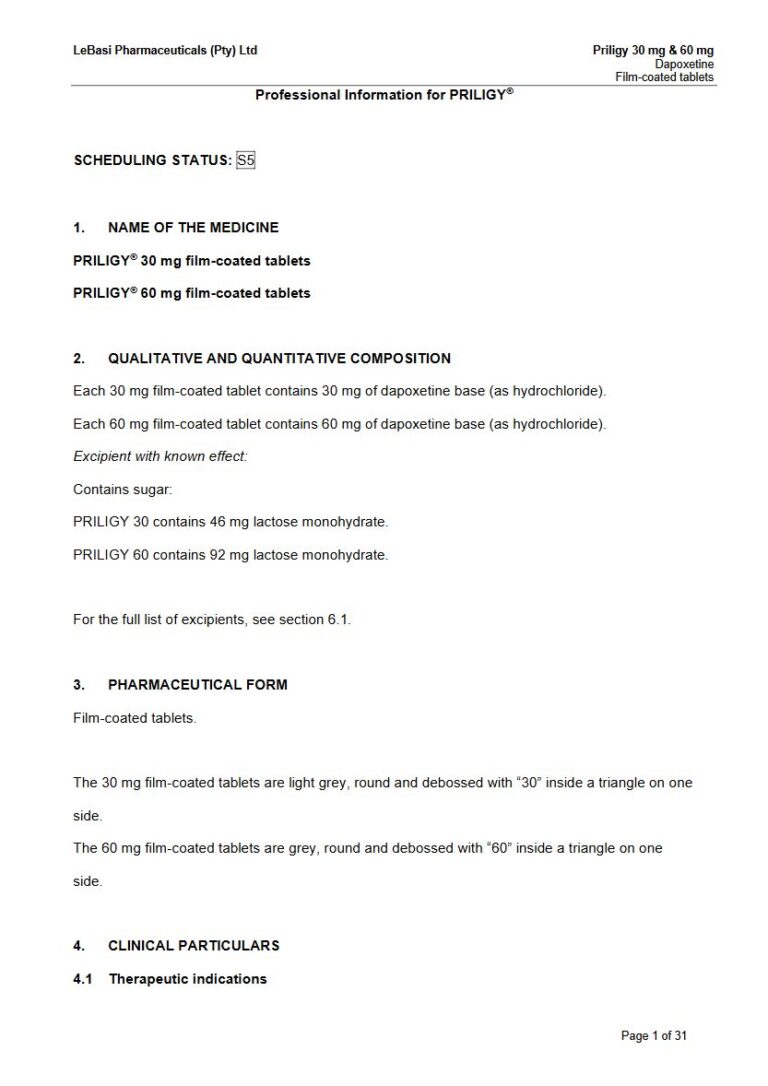 Priligy 30 mg & 60 mg FC tablet package insert preview