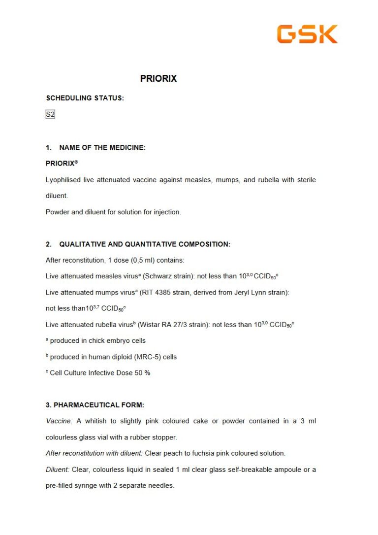 Priorix 0,5 ml Powder and diluent for solution for injection. package insert preview