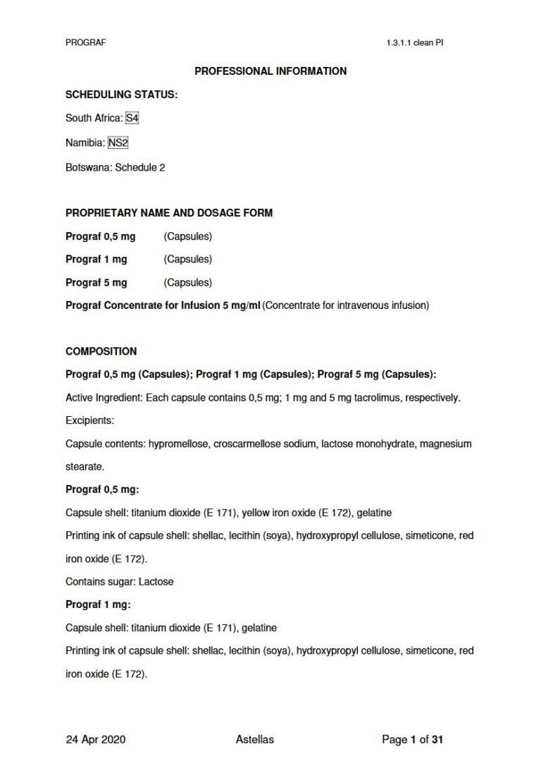 Prograf 0.5mg / 1mg / 5mg capsules package insert preview